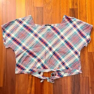 Madewell Multicolor Plaid Crop XL Top Tie-up Waist Prairie Festival GameDay Chic